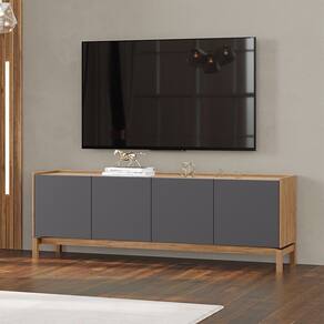 Rack 2 Portas 2 Gavetas Barcelona Madeira Maciça e MDF 2153UC Tauari Concret Finestra