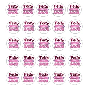 200 Adesivos Vinil Para Embalaguem Frase Feito c/ Amor 4,5cm