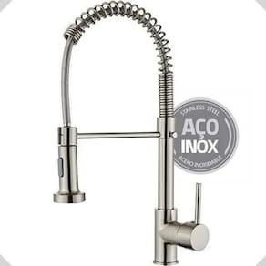 Torneira Gourmet Cozinha Monocomando 50Cm Luxo Inox Escovado
