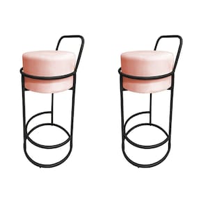 Kit 2 Banquetas Alta Redonda Base Preta Veludo Rose