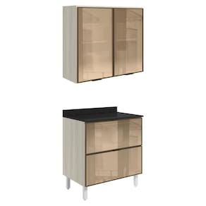 Armario Aereo E Balcao Em Vidro 2p 2g 80 Cm Mdf Toq Nicioli