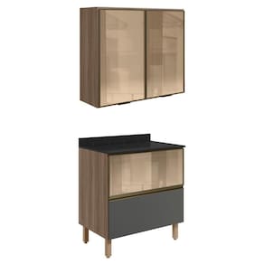Armario Aereo Vidro Balcao 80 Cm Mdf Kali Carvalho Nicioli