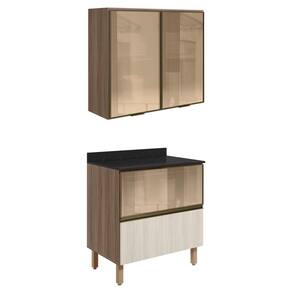 Armario Aereo Vidro Balcao 80 Cm Mdf Kali Carvalho