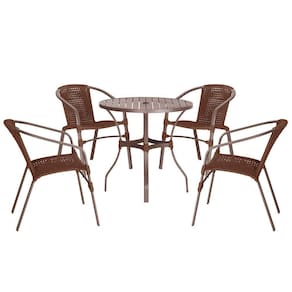 04 Cadeiras Floripa E Mesa Roma 80cm Marrom Trama Marrom