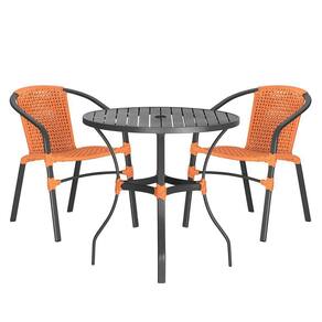 02 Cadeiras Floripa E Mesa Roma 80cm Preta Trama Terra Cota