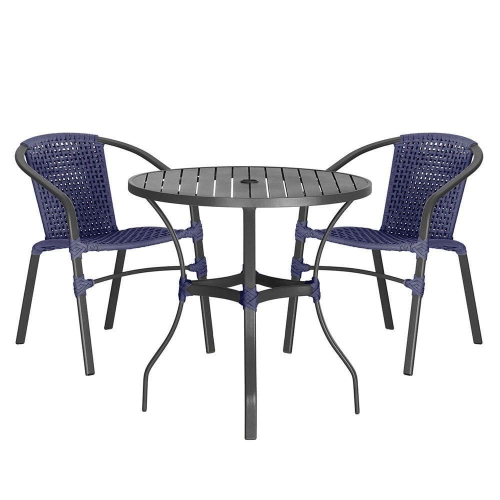 02 Cadeiras Floripa E Mesa Roma 80cm Preta Trama Azul