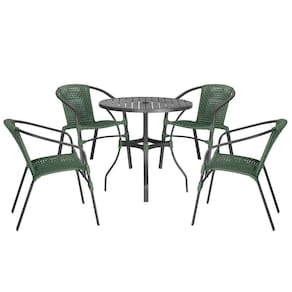 04 Cadeiras Floripa E Mesa Roma 80cm Preta Trama Verde