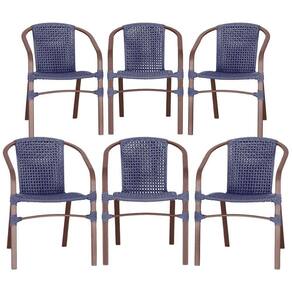 06 Cadeiras Floripa Alumínio Pintura Marrom Corda Nautica Tr Azul