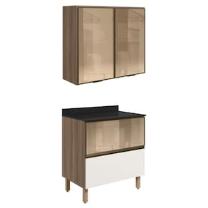 Armario Aereo Vidro Balcao 80 Cm Mdf Kali Carvalho Nicioli