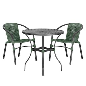 02 Cadeiras Floripa E Mesa Roma 80cm Preta Trama Verde