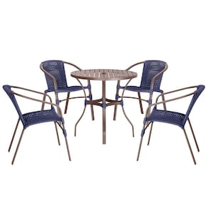 04 Cadeiras Floripa E Mesa Roma 80cm Marrom Trama Azul
