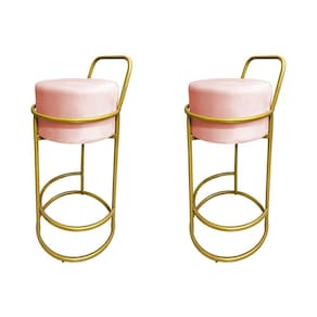 Kit 2 Banquetas Alta Redonda Base Dourada Veludo Rose