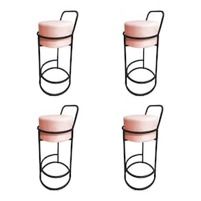 Kit 4 Banquetas Alta Redonda Base Preta Veludo Rose