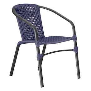 01 Cadeira Floripa Alumínio Pintura Preta Trama Azul