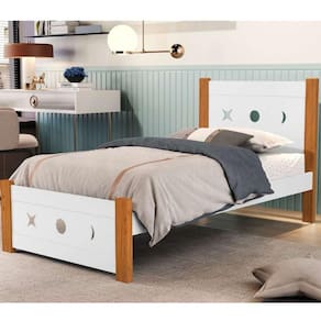 Cama Solteiro Padrão Mdf Decorativa Resistente Estrado Madeira Branco/nature