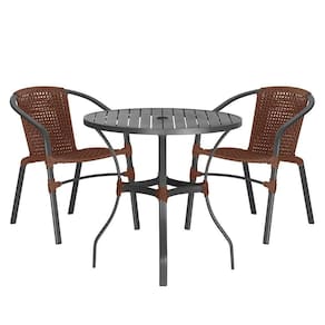 02 Cadeiras Floripa E Mesa Roma 100cm Preta Trama Marrom
