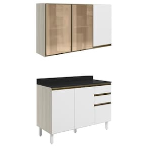 Armario Aereo 3p E Balcao Tampo Mdf Kali Bianco Uv Nicioli