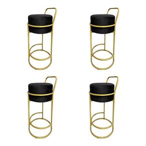 Kit 4 Banquetas Alta Redonda Base Dourada Veludo Preto