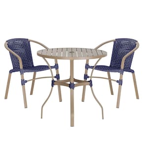02 Cadeiras Floripa E Mesa Roma 80cm Fendi Trama Azul