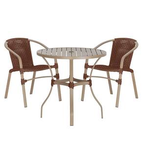 02 Cadeiras Floripa E Mesa Roma 80cm Fendi Trama Marrom