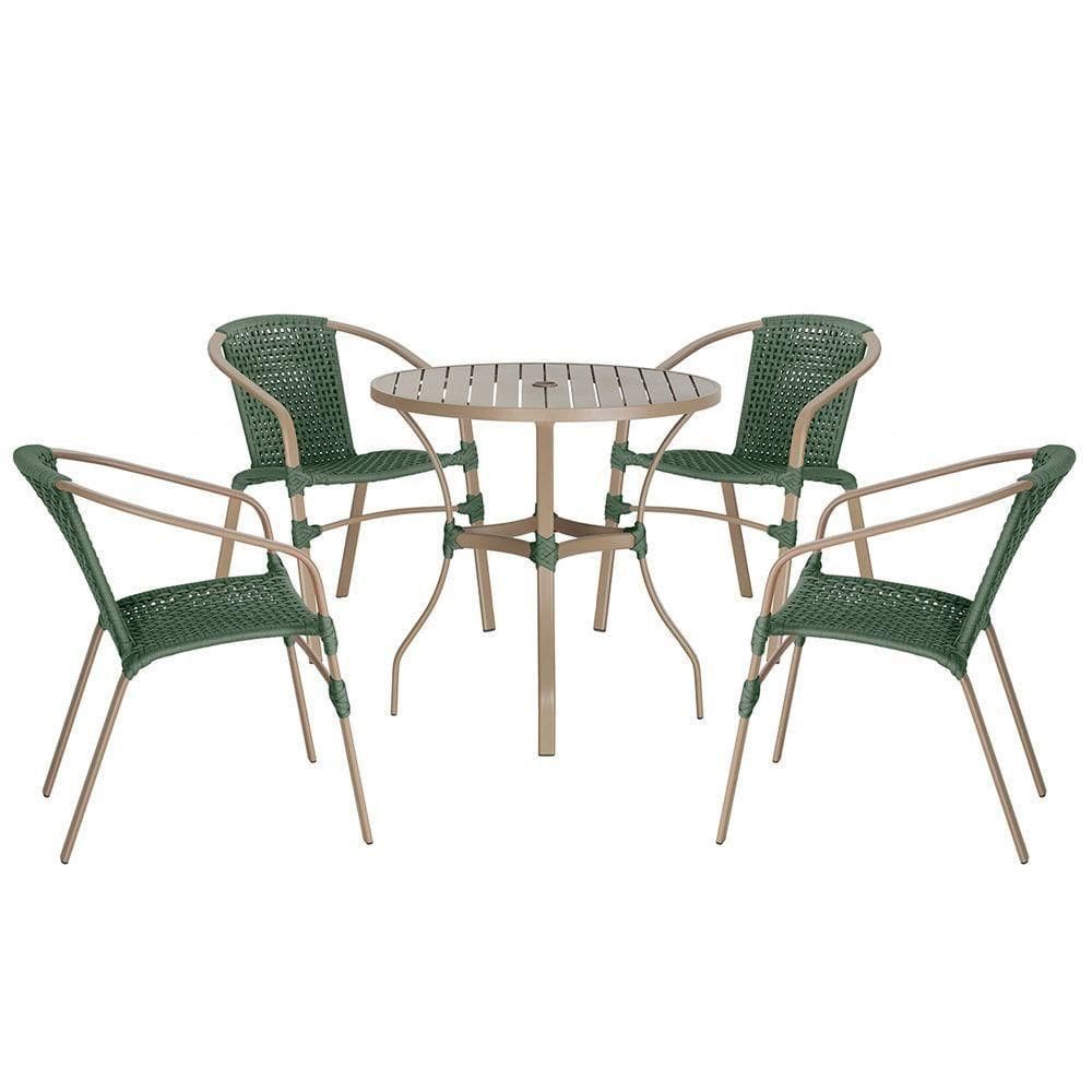 04 Cadeiras Floripa E Mesa Roma 100cm Fendi Trama Verde