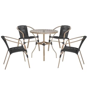 04 Cadeiras Floripa E Mesa Roma 80cm Fendi Trama Preto