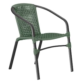 01 Cadeira Floripa Alumínio Pintura Preta Trama Verde