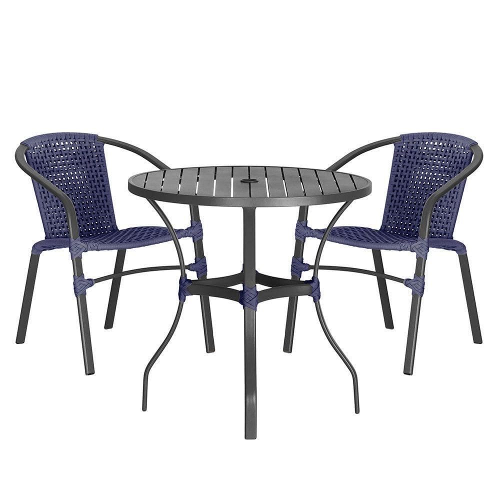 02 Cadeiras Floripa E Mesa Roma 100cm Preta Trama Azul