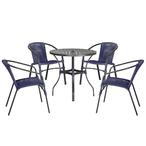 04 Cadeiras Floripa E Mesa Roma 80cm Preta Trama Azul