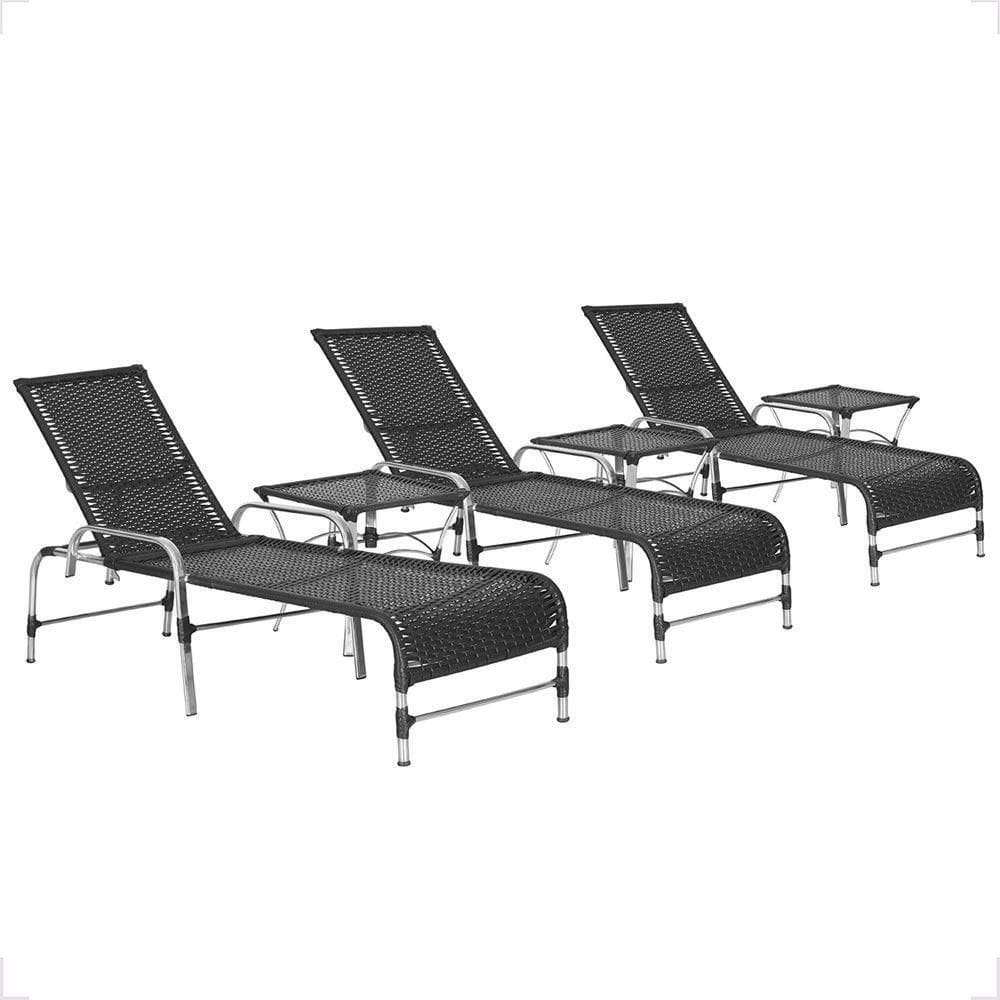 3 Espreguiçadeira Catar E 3 Mesa Garden Alumínio E Fibra Preto