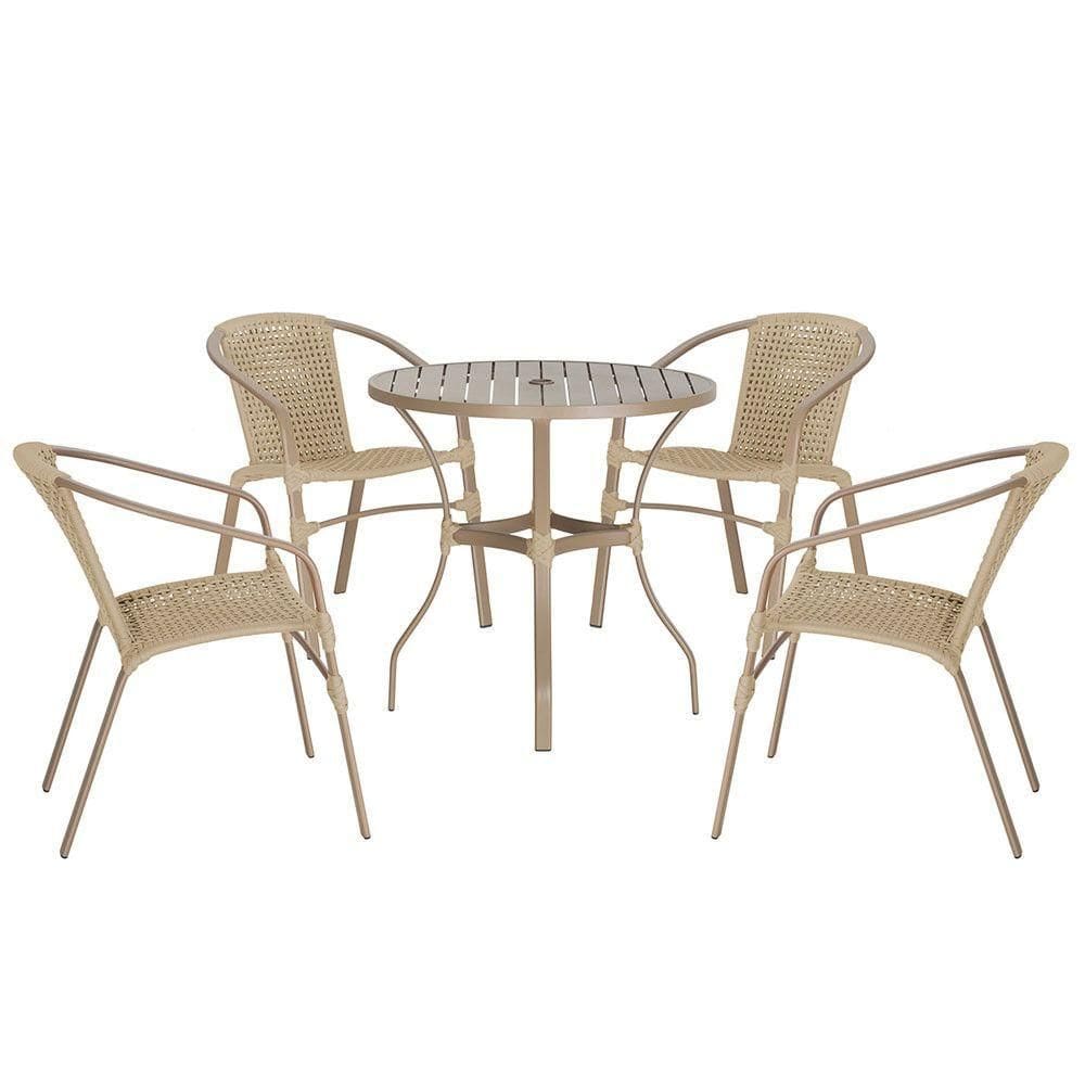 04 Cadeiras Floripa E Mesa Roma 80cm Fendi Trama Rami