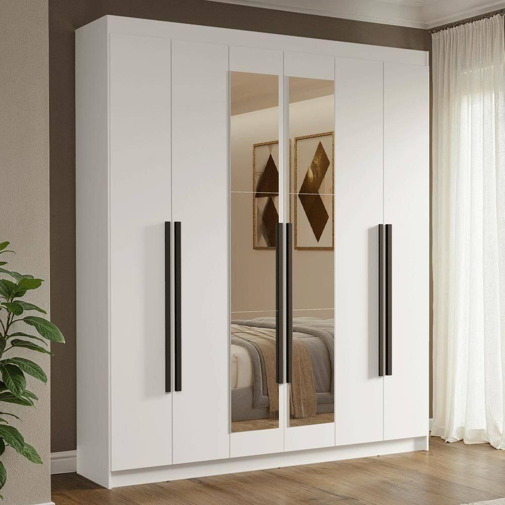 Guarda-roupa Casal 6 Portas Batentes Com Espelho Madesa