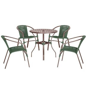 04 Cadeiras Floripa E Mesa Roma 80cm Marrom Trama Verde