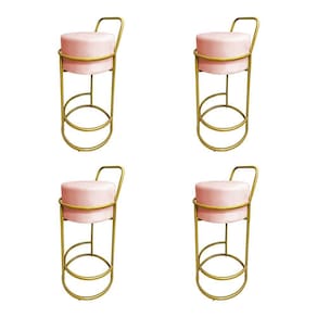 Kit 4 Banquetas Alta Redonda Base Dourada Veludo Rose