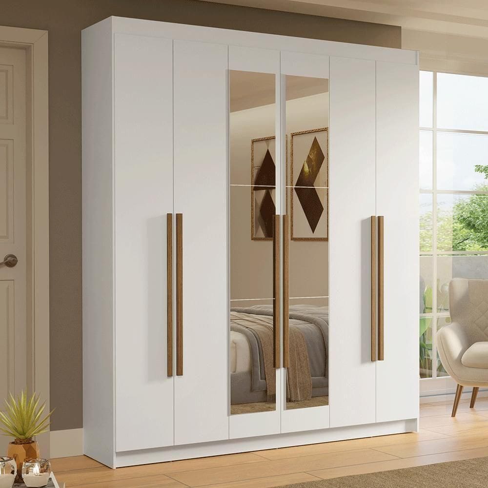 Guarda-roupa Casal 6 Portas Batentes Madesa Branco/rustic