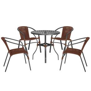 04 Cadeiras Floripa E Mesa Roma 80cm Preta Trama Marrom