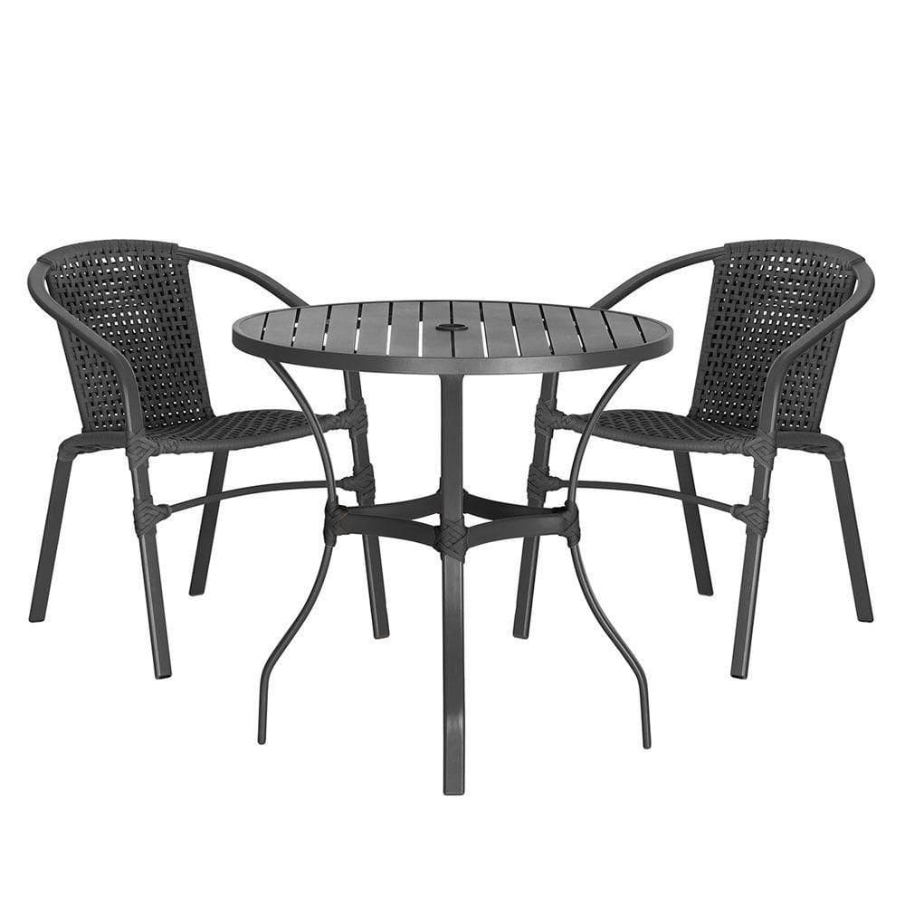 02 Cadeiras Floripa E Mesa Roma 80cm Preta Trama Preto