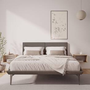 Estrutura Para Cama Japonesa Toquio Casal Com Cabeceira Almofada Linho Marrom