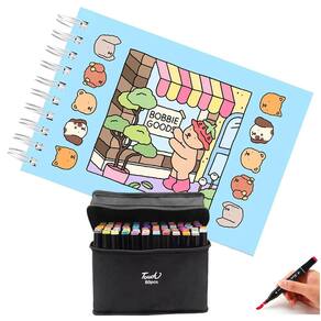 Livrinho de Colorir Canetinha 80 Cores Ponta Dupla Livro Caneta Estojo Bolsa Arte Desenho Diversao Pintura