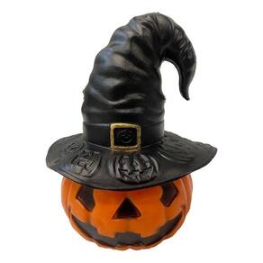 Enfeite Abóbora Sorridente Com Chapéu 30Cm Laranja Halloween