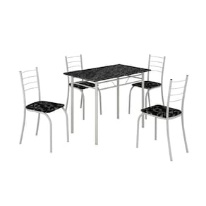 Conjunto de Mesa Com 4 Cadeiras Rio Base Realeza Tampo em MDP Preto/Branco - Teixeira Móveis