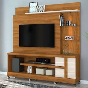 Estante para TV Até 50 Polegadas Sena 1 Porta 4 Prateleiras com Rodízios Naturalle/Off White - Pnr Móveis