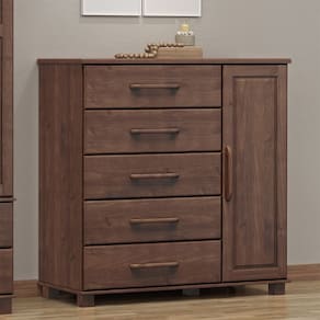 Cômoda 5 Gavetas 1 Porta Linha Ouro Madeira Maciça 2251WN Café Finestra