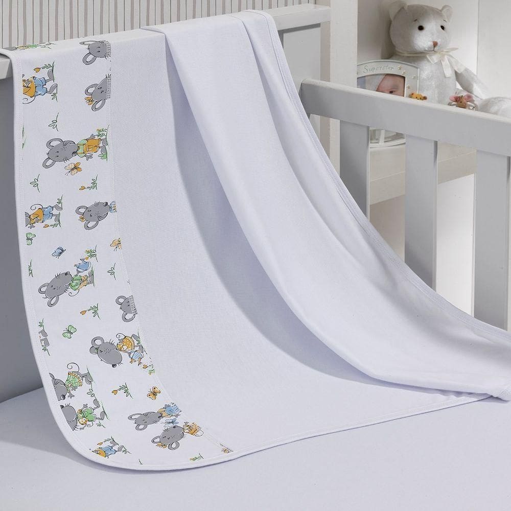 Cueiro Simples Tecebem Baby Malha 100% Algodão Estampa Tom 80cm X 90cm Branco