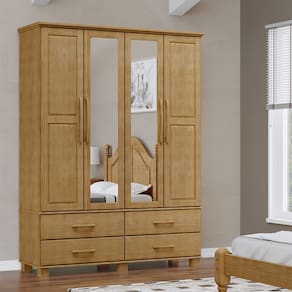 Guarda Roupa Bipartido 4 Portas e 4 Gavetas Linha Ouro Madeira Maciça 2252FN Freijó Finestra