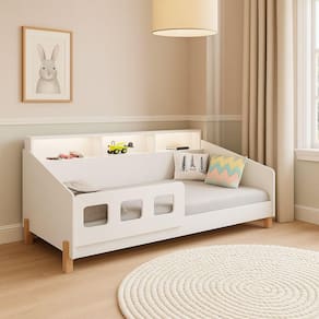 Cama Mavi Para Criança Com Grade, Estilo Montessori, E Colchão