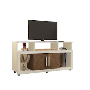 Rack Bancada Sala Com Pés De Rodinha E 2 Portas Star 135x70cm Off White - Canela