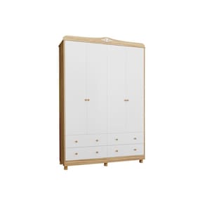 Guarda Roupa Bebê Elô c/ 4 Portas e 4 Gavetas Branco/Amendoa - Peroba