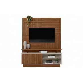 Rack Bancada c/ Painel p/ TV até 60 Pol Viena 1 Porta e Pés 185x150cm Jatoba/Off White - Linea Brasil