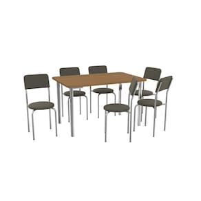 Conjunto Sala de Jantar 6 Cadeiras Mesa Tampo de Madeira Kappesberg Crome Corino Cinza/Cromado